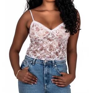 NEW PRETTY GARBAGE floral lace cami in red multi